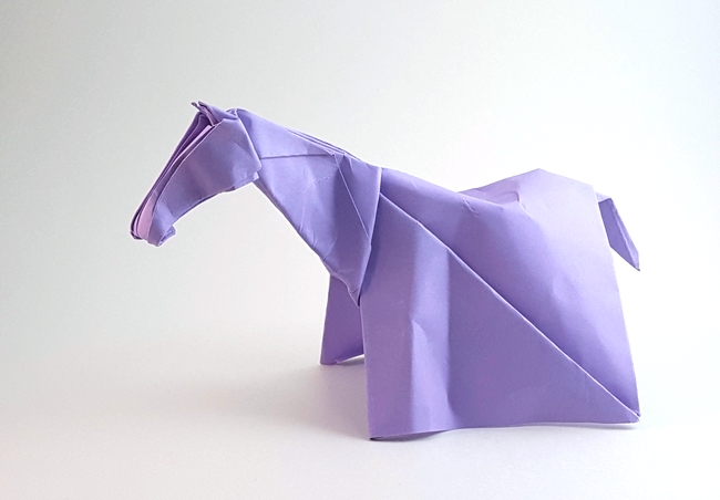 Origami Horse by Jozsef Zsebe. Folded from a square of cardstock by Gilad Aharoni on giladorigami.com