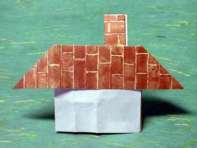 Origami House with a chimney by Sy Chen. Folded from a $ bill proportioned rectangle of scrapbooking paper by Gilad Aharoni on giladorigami.com