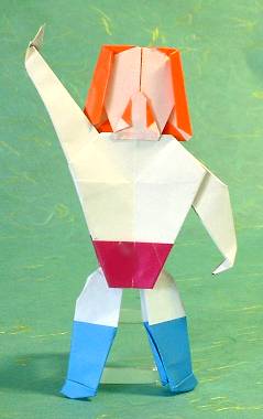 Origami Hulk Hogan by Kimura Yoshihisa. Folded from 2 squares and a rectangle of origami paper by Gilad Aharoni on giladorigami.com