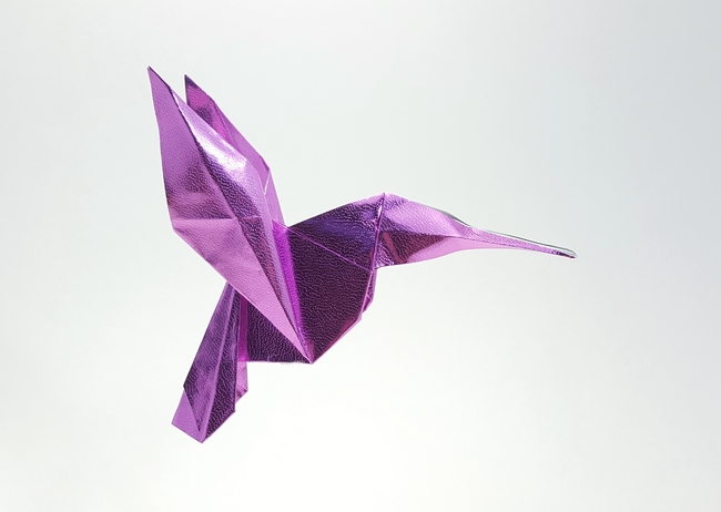 Origami Hummingbird by Michael G. LaFosse. Folded from a square of foil origami paper by Gilad Aharoni on giladorigami.com