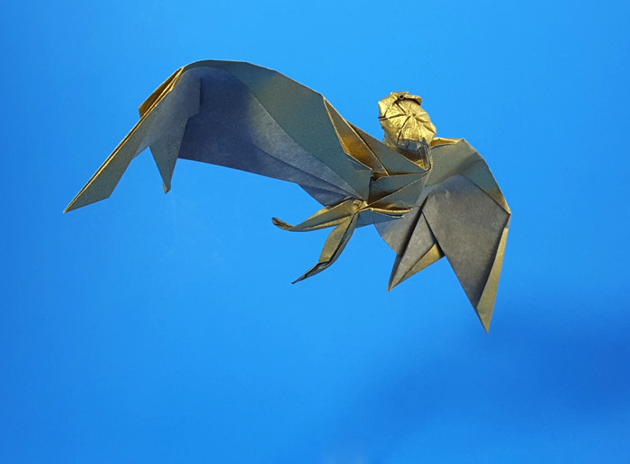 Origami Icarus Mid Air by Joseph Wu. Folded from a square of Nicolas Terry's tissue-foil by Gilad Aharoni on giladorigami.com