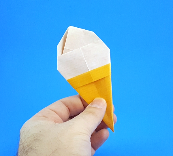 Origami Soft ice cream by Yamada Katsuhisa. Folded from a square of Kraft origami paper by Gilad Aharoni on giladorigami.com