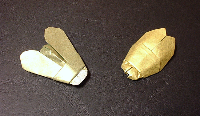 Origami Beetle by Alfredo Giunta. Each folded from a square of beetle origami paper by Gilad Aharoni on giladorigami.com