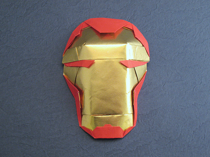 Origami Iron Man - Armor mask by Brian Chan. Folded from a square of duo origami foil by Gilad Aharoni on giladorigami.com