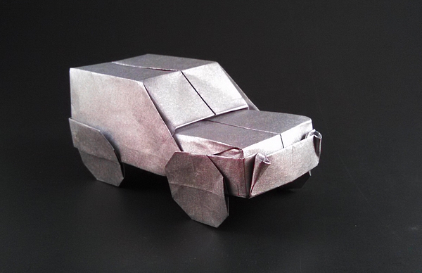 Origami Jeep by Stefan Delecat. Folded from a square of Nicolas Terry's tissue-foil by Gilad Aharoni on giladorigami.com