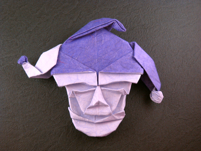 Origami Jester by Gabriel Alvarez Casanovas. Wet-folded from a square of double-sided mulberry paper by Gilad Aharoni on giladorigami.com