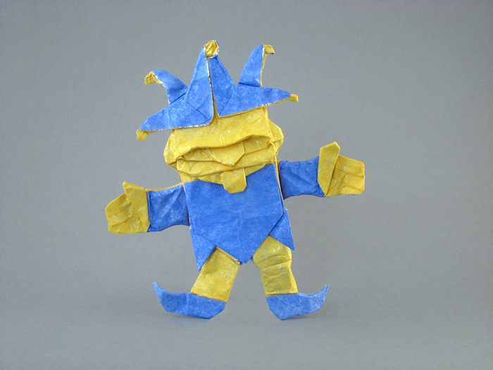 Origami Jester by Fernando Gilgado Gomez. Folded from a square of Kathy Stevick's tissue-foil by Gilad Aharoni on giladorigami.com