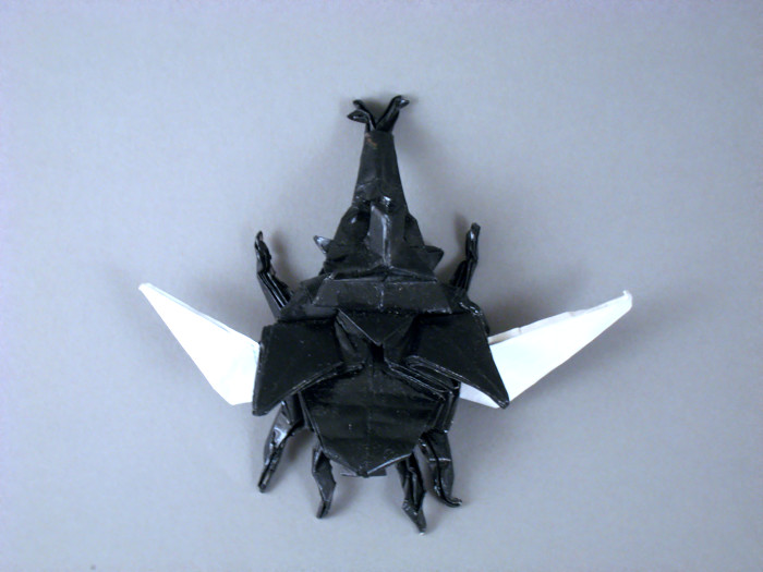 Origami Samurai helmet beetle - winged by Jun Maekawa. Folded by Gilad Aharoni on giladorigami.com