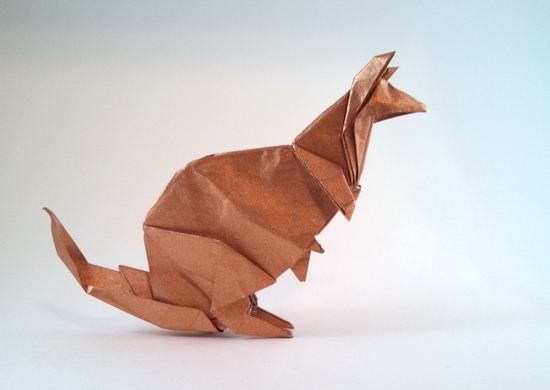 Origami Kangaroo by Patricia Crawford. Folded from a square of Nicolas Terry's tissue-foil by Gilad Aharoni on giladorigami.com
