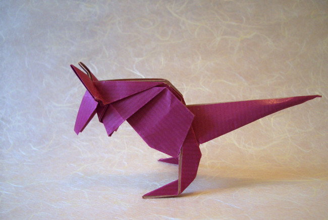 Origami Kangaroo by Kunihiko Kasahara. Folded from a square of kraft origami paper by Gilad Aharoni on giladorigami.com