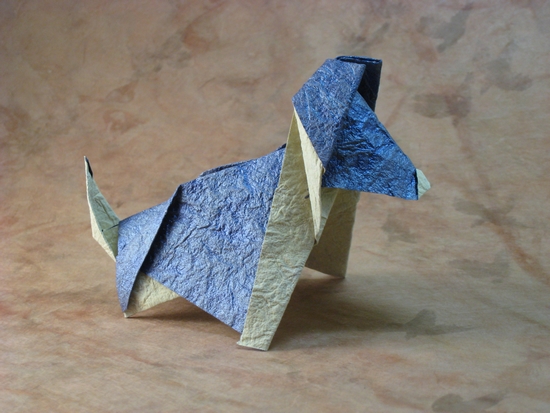 Origami Kanji the dog by Richard L. Alexander. Folded by Gilad Aharoni on giladorigami.com