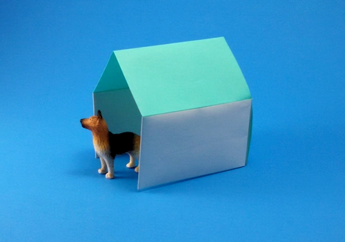 Origami Kennel by Jun Maekawa. Folded from a square of origami paper by Gilad Aharoni on giladorigami.com