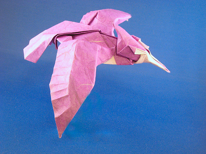 Origami Kingfisher by Roman Diaz. Wet-folded from a square of double-sided mulberry paper by Gilad Aharoni on giladorigami.com