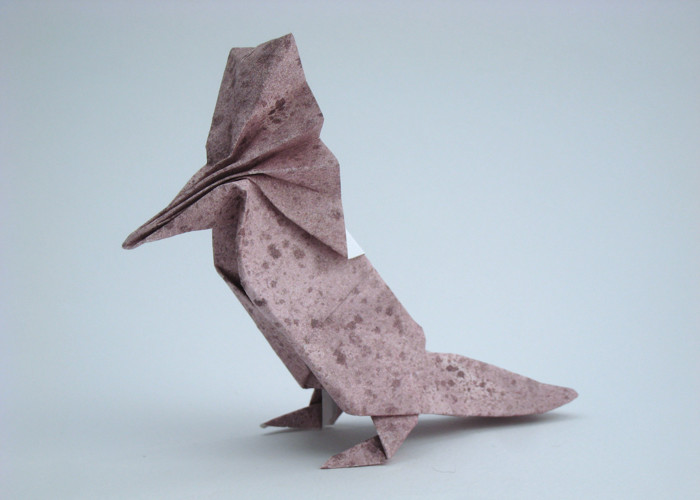 Origami Crested kingfisher by Kunihiko Kasahara. Folded from a square of scrapbooking paper by Gilad Aharoni on giladorigami.com