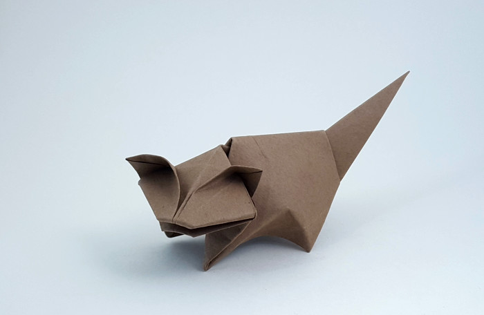 Origami Kitten by Takai Hiroaki. Folded from a square of cardstock by Gilad Aharoni on giladorigami.com