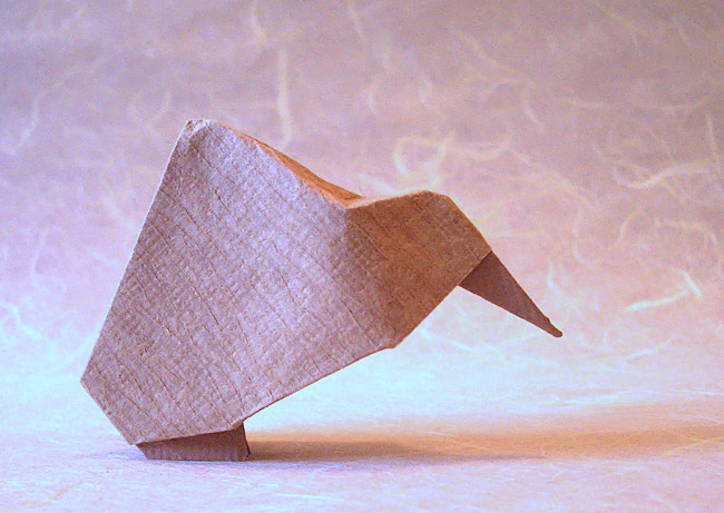Origami Kiwi by Kunihiko Kasahara. Folded from a square of textured paper by Gilad Aharoni on giladorigami.com