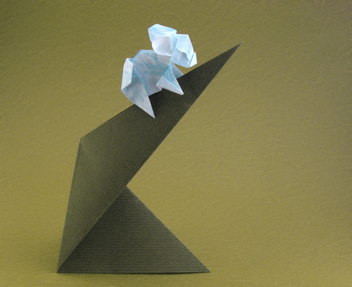 Origami Koala by Kunihiko Kasahara. Folded from a square of patterned origami paper. Tree folded from a square of textured origami paper by Gilad Aharoni on giladorigami.com