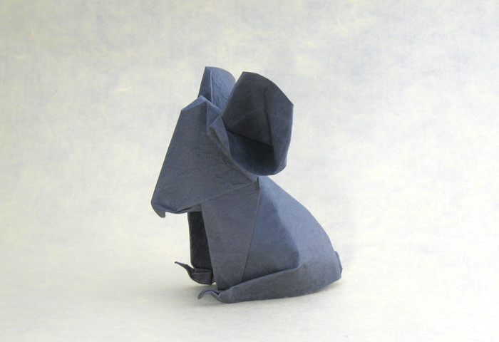 Origami Koala by Jozsef Zsebe. Wet-folded from a square of Wyndstone Mica Charcoal paper by Gilad Aharoni on giladorigami.com
