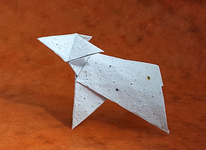 Origami Lamb by David Brill. Folded from a rectangle of Wildflower Seed paper by Gilad Aharoni on giladorigami.com