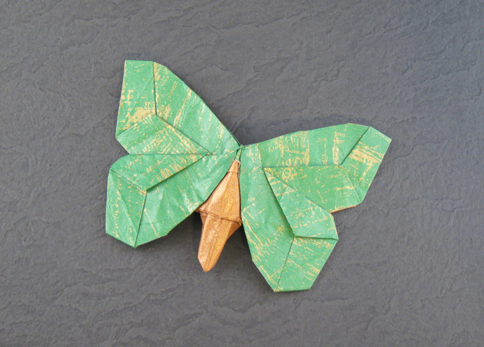 Origami Butterfly - Leaf-wing by Robert J. Lang. Folded from a square of Kathy Stevick's tissue-foil by Gilad Aharoni on giladorigami.com