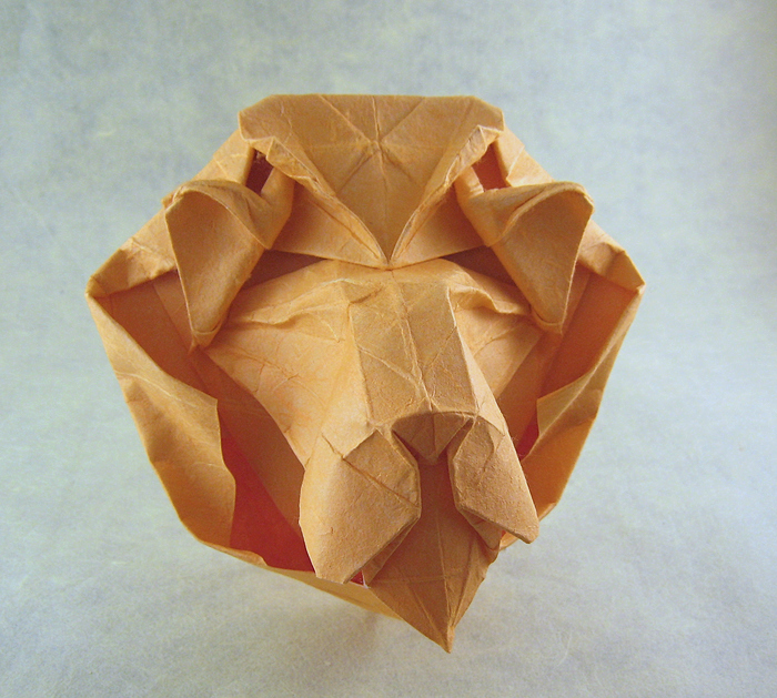 Origami Lion's head by Roman Diaz. Wet-folded from a square of double-sided mulberry paper by Gilad Aharoni on giladorigami.com