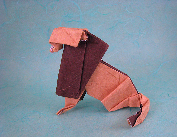 Origami Lion BWE by Hideo Komatsu. Folded from a square of double-sided mulberry paper by Gilad Aharoni on giladorigami.com