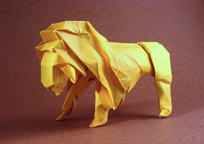 Origami Lion by Ronald Koh. Wet-folded from a square of art paper by Gilad Aharoni on giladorigami.com