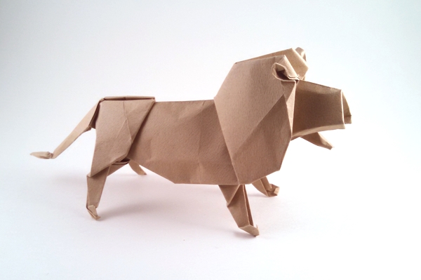 Origami Lion by Robert J. Lang. Folded from a square of Tant paper by Gilad Aharoni on giladorigami.com