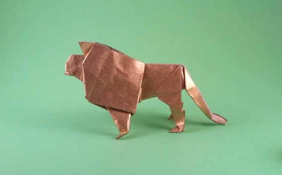 Origami Lion by Robert J. Lang. Folded from a square of Nicolas Terry's tissue-foil by Gilad Aharoni on giladorigami.com