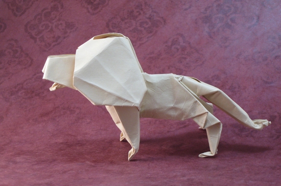 Origami Lion by John Montroll. Folded from a square of cardstock by Gilad Aharoni on giladorigami.com