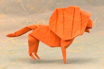 Origami Lion by John Montroll. Folded from a square of rice paper by Gilad Aharoni on giladorigami.com