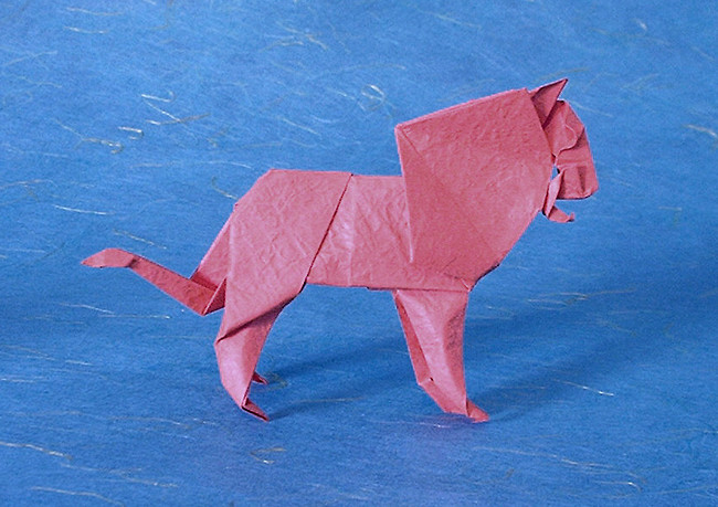 Origami Lion by Seiji Nishikawa. Folded from a square of Vietnamese wrapping-paper by Gilad Aharoni on giladorigami.com