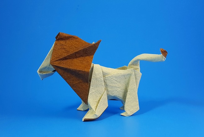 Origami Lion by Rob Snyder. Folded from a square of Tea Stained Leather scrapbooking paper by Gilad Aharoni on giladorigami.com
