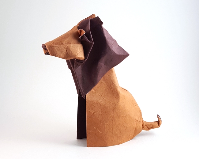 Origami Lion by Jozsef Zsebe. Wet folded from a square of double-sided mulberry paper by Gilad Aharoni on giladorigami.com