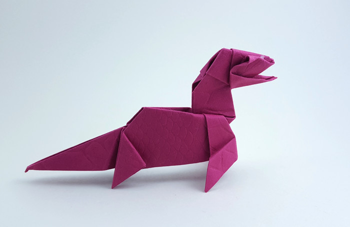 Origami Liopleurodon by Yamada Katsuhisa. Folded from a square of textured paper by Gilad Aharoni on giladorigami.com
