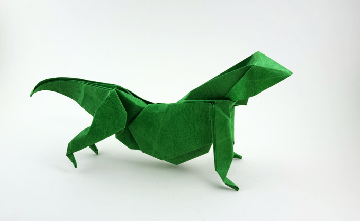 Origami Lizard by Jared Needle. Folded from a square of Golden River origami paper by Gilad Aharoni on giladorigami.com