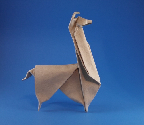 Origami Llama by Rodrigo Salazar Jeldres. Wet folded from a square of watercolor paper by Gilad Aharoni on giladorigami.com