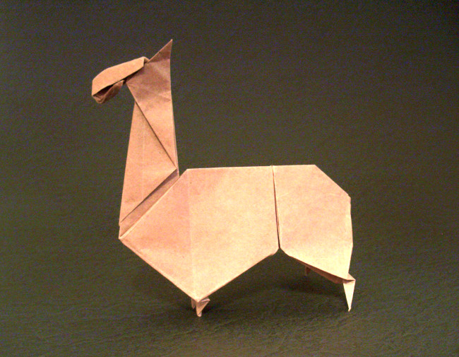 Origami Llama by Kunihiko Kasahara. Folded from a square of thin wrapping paper by Gilad Aharoni on giladorigami.com