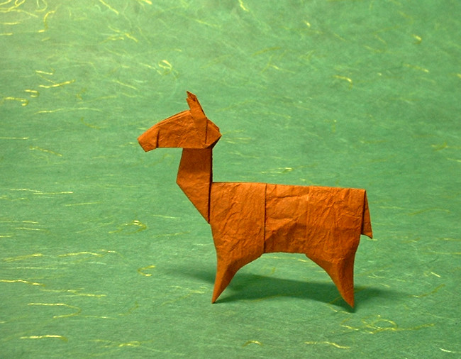 Origami Llama by John Montroll. Folded from a $ proportioned rectangle of rice paper by Gilad Aharoni on giladorigami.com