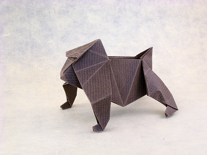 Origami Japanese macaque by Jun Maekawa. Folded from a square of textured origami paper by Gilad Aharoni on giladorigami.com