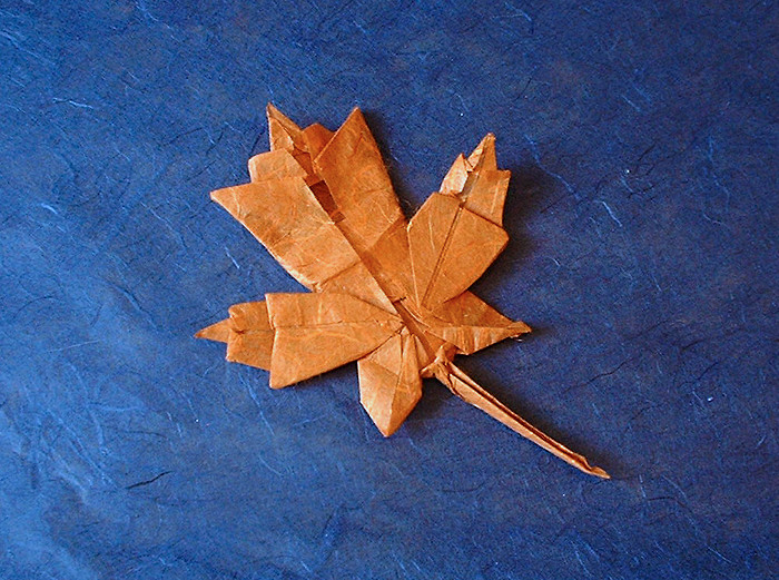 Origami Maple leaf by Brian Chan. Folded from a square of mulberry paper by Gilad Aharoni on giladorigami.com