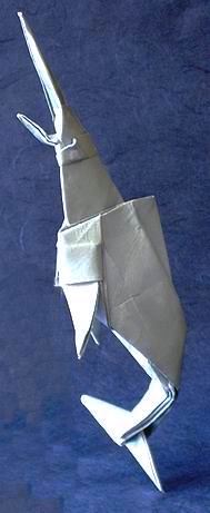 Origami Marlin by Miyajima Noboru. Folded from a square of Wausau papers' Gun Metal Pearlescent Swirl Paper by Gilad Aharoni on giladorigami.com