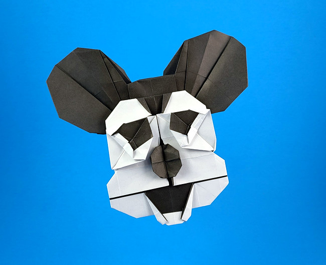 Origami Micky Mouse face by Mi Wu. Folded from a square of origami paper by Gilad Aharoni on giladorigami.com