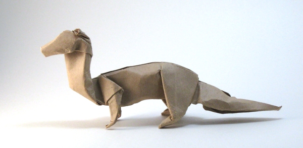 Origami Mink by John Montroll. Wet folded from a square of Kraft cardstock by Gilad Aharoni on giladorigami.com