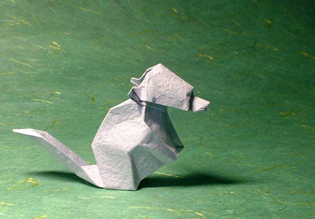 Origami Monkey by Akira Yoshizawa. Folded from a square of momigami by Gilad Aharoni on giladorigami.com