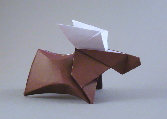 Origami Moose by Fumiaki Kawahata. Folded from a square of origami paper by Gilad Aharoni on giladorigami.com
