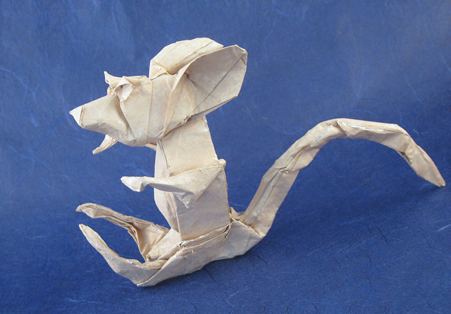 Origami Mouse by Nicola Bandoni. Folded from a square of Kathy Stevick's tissue-foil by Gilad Aharoni on giladorigami.com