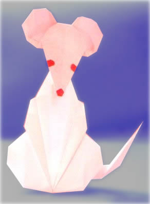 Origami Mouse by Taichiro Hasegawa. Folded from 2 squares of origami paper by Gilad Aharoni on giladorigami.com