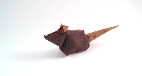 Origami Mouse by Kunihiko Kasahara. Folded from a square of scrapbooking paper by Gilad Aharoni on giladorigami.com