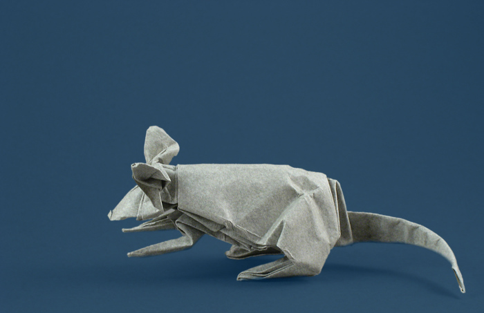 Origami Mouse by Robert J. Lang. Folded from a square of Elephant-Hide by Gilad Aharoni on giladorigami.com
